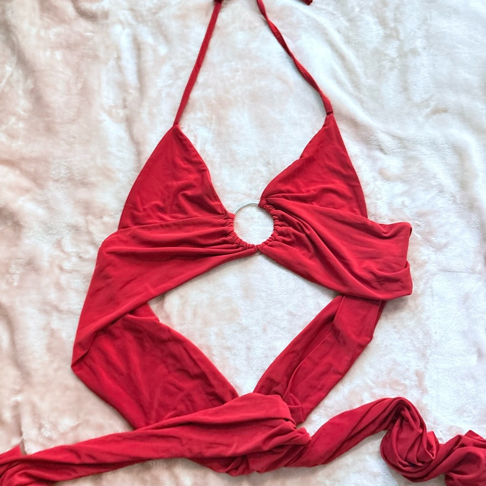 Red Halter Wrap Top